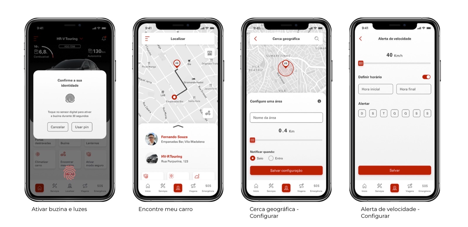 Sounding the horn behind a PIN, finding the car, and setting up geofencing and speed alerts