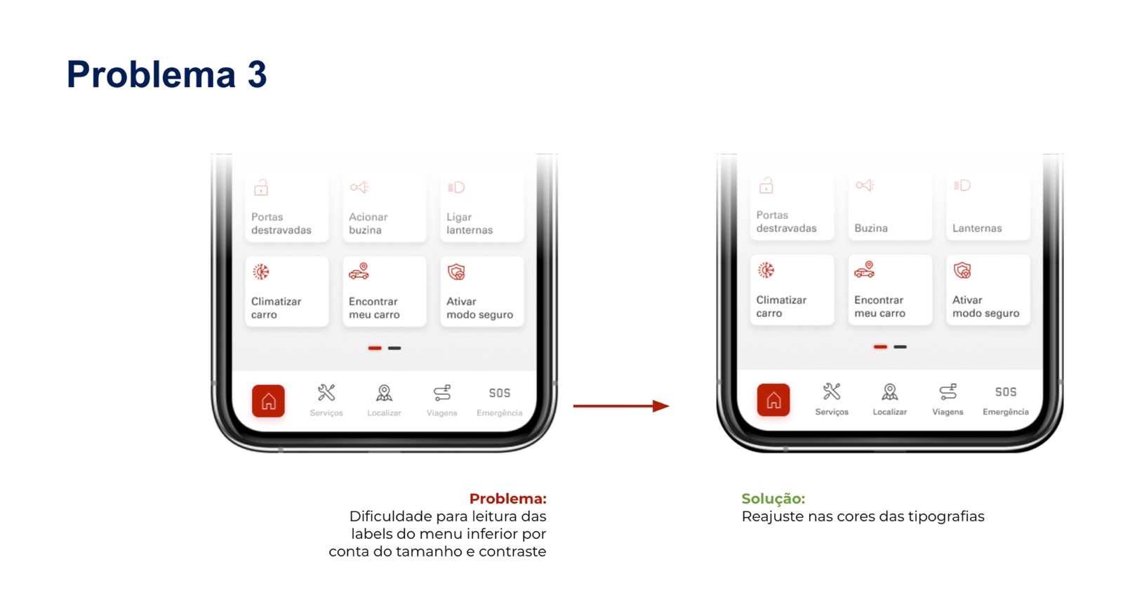 Before and after — bottom navigation labels with adjusted contrast