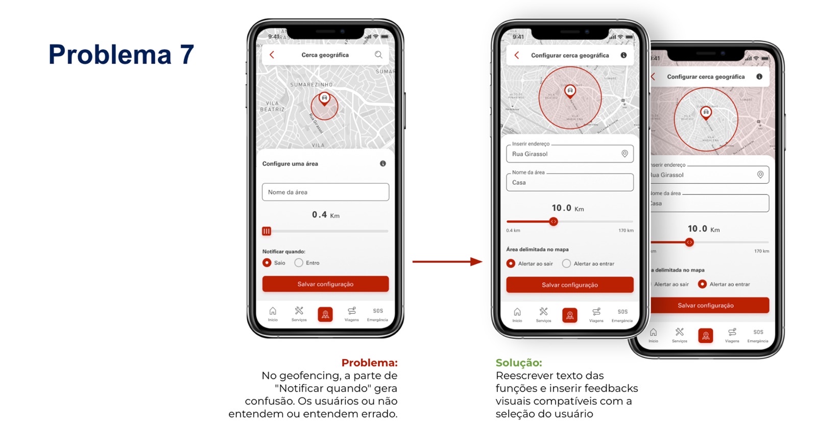 Before and after — geofencing notification copy rewritten with matching visual feedback